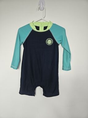 Baby Gap Rash Guard One Piece Swimsuit Swim Rashguard Navy Teal Lime 18 24 M🩷